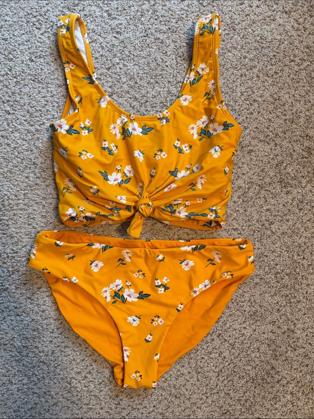 Women’s Floral Tie-Front Bikini Set in Mustard Yellow